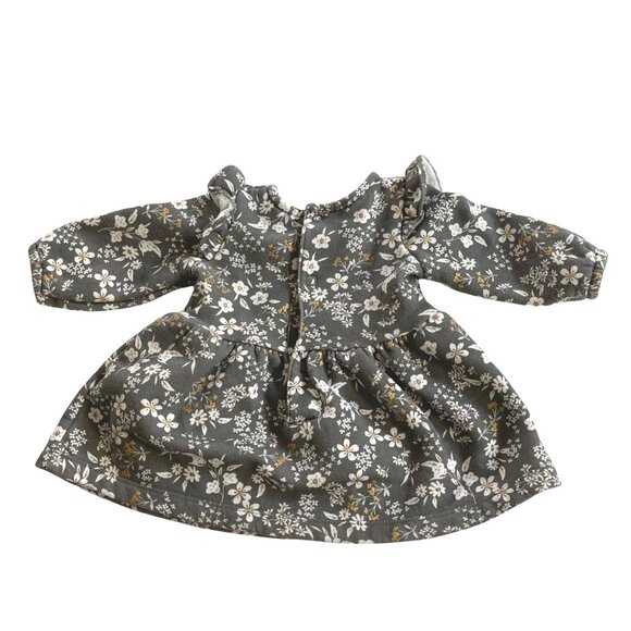 Carters 3M Baby Girl Floral Long Sleeve Dress Gray & White With Ruffles - Picture 3 of 6